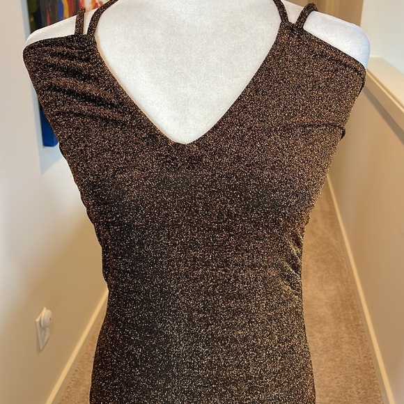 Zara body con sparkle gold glitter side ruffle dress - Picture 2 of 12